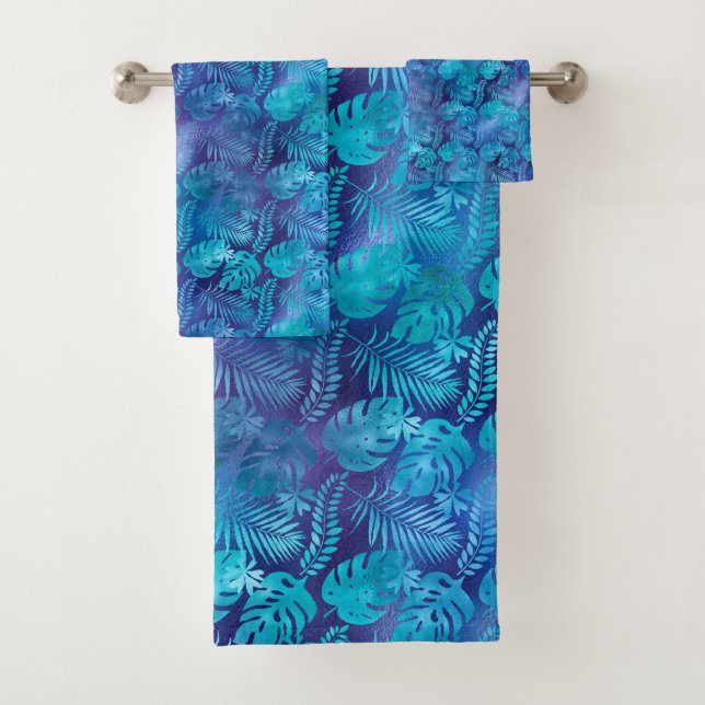 CONJUNTO DE TOALHAS SAPPHIRE AZUL TROPICAL HAWAIIAN BATHROOM TOWEL SET (Insitu)