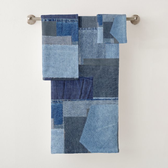 Conjunto De Toalhas Sarja de Nimes azul Shibori dos retalhos de Boro (Insitu)