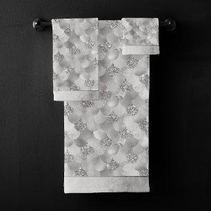 Conjunto De Toalhas Scales de Cromo Smermaid Metálico Silver Faux Sh