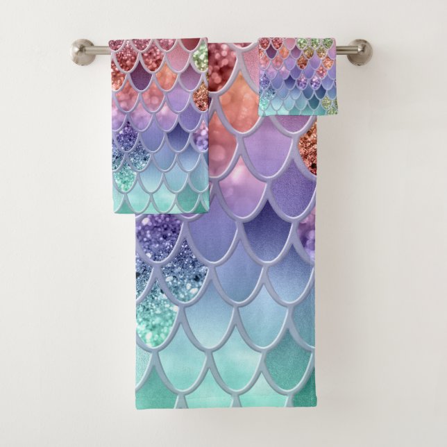 Conjunto De Toalhas Scales de Sereia de Verão nº 7 (Faux Glitter) (Insitu)