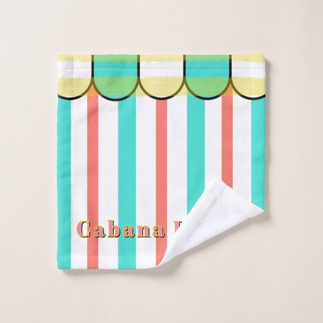 Conjunto De Toalhas Scalloped Cabana Turquoise Coral White Stripes (Pano de lavar)