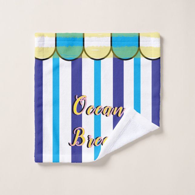Conjunto De Toalhas Scalloped Cabana Yellow Blue Summer Stripes (Pano de lavar)