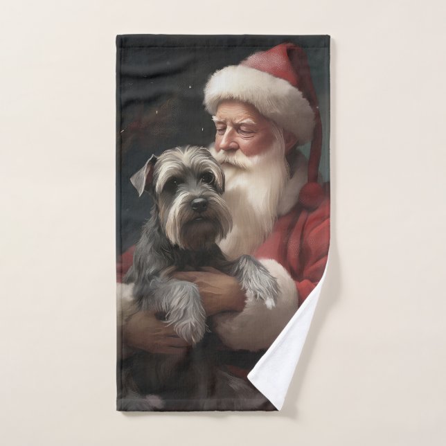 Conjunto De Toalhas Schnauzer Com Papai Noel Natal Festivo (Toalha de mão)