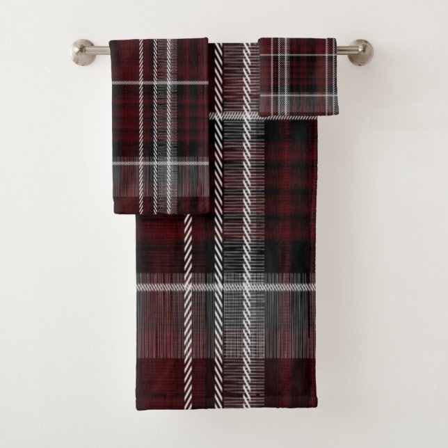 Conjunto De Toalhas Scotland Tartan Burgundy Cinza Celular (Insitu)