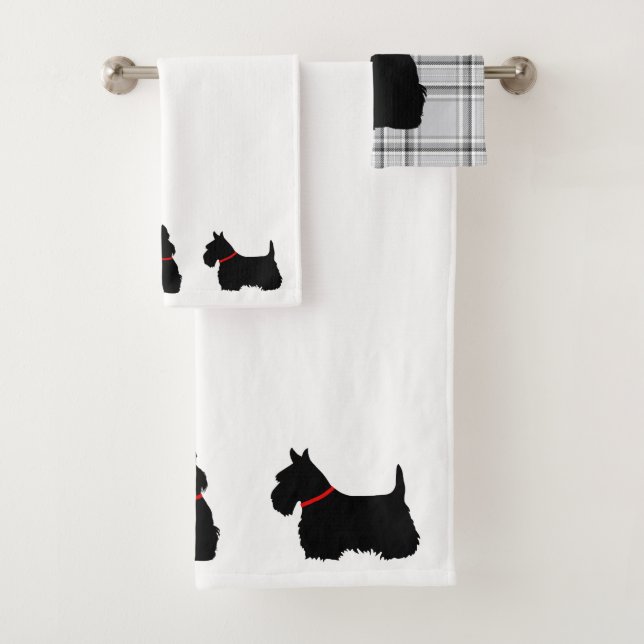 Conjunto De Toalhas Scottish Terrier/red collar/white - cinza (Insitu)
