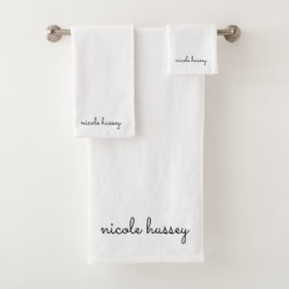 Conjunto De Toalhas Script Branco | Na moda Monograma Moderno Minimali