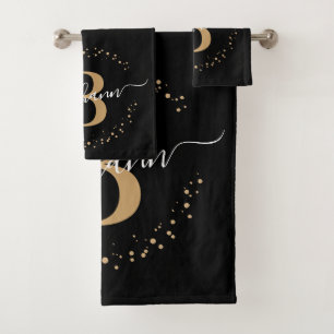 Conjunto De Toalhas Script de Nome Dourado Negra Menino Moderno Monogr