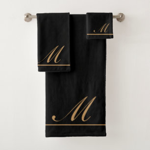 Conjunto De Toalhas Script Dourado Elegante Inicial