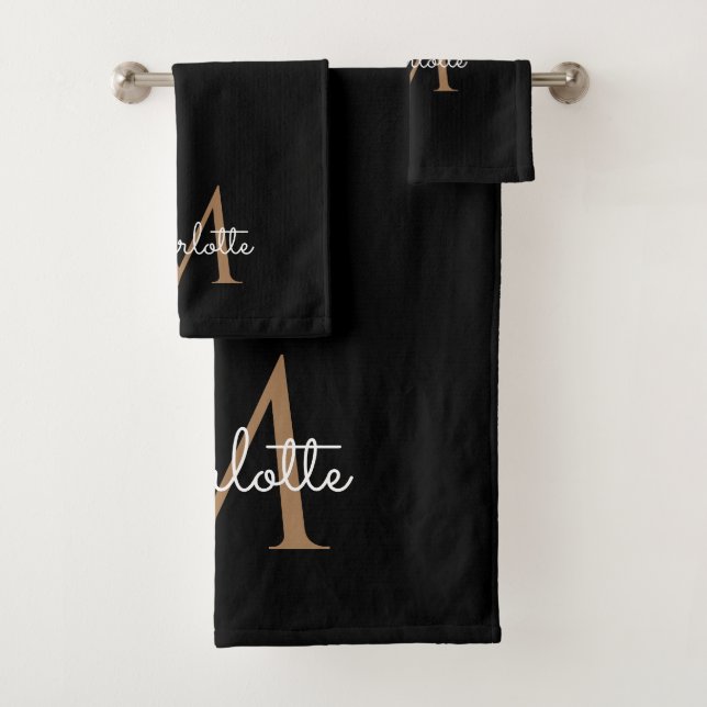 Conjunto De Toalhas Script Menino Elegante de Monograma Dourado Preto (Insitu)