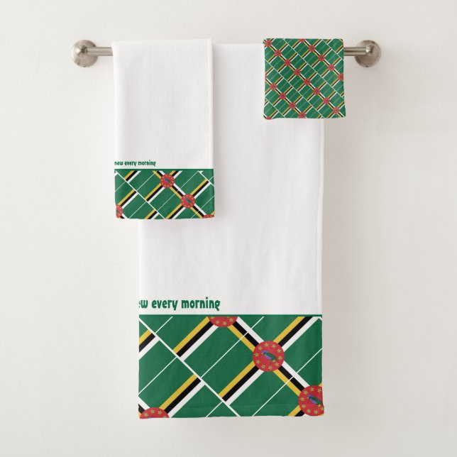 Conjunto De Toalhas Scriptação Personalizada DOMINICA FLAG BRANCA (Insitu)