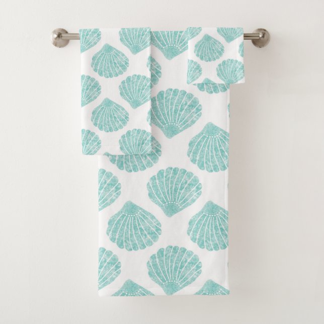 Conjunto De Toalhas Seafoam Seashell Pattern (Insitu)