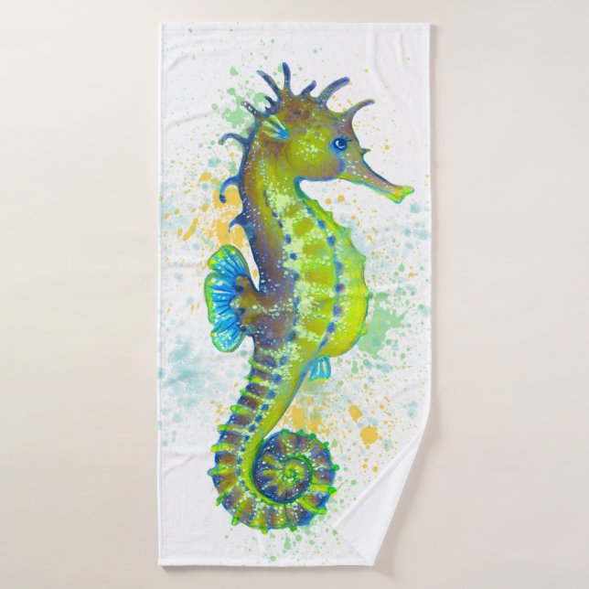 Conjunto De Toalhas Seahorse Yellow Lime Green Splash Ink (Toalha de Banho)