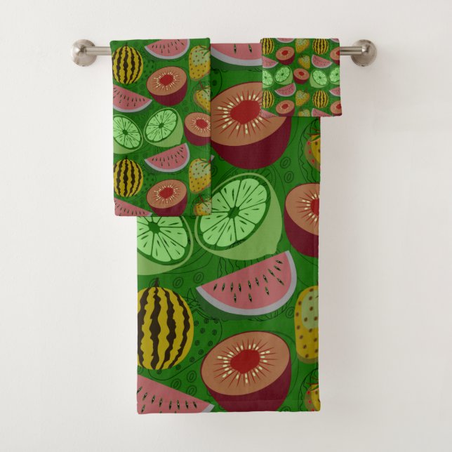 Conjunto De Toalhas Seamless pattern tropical fruit & green background (Insitu)