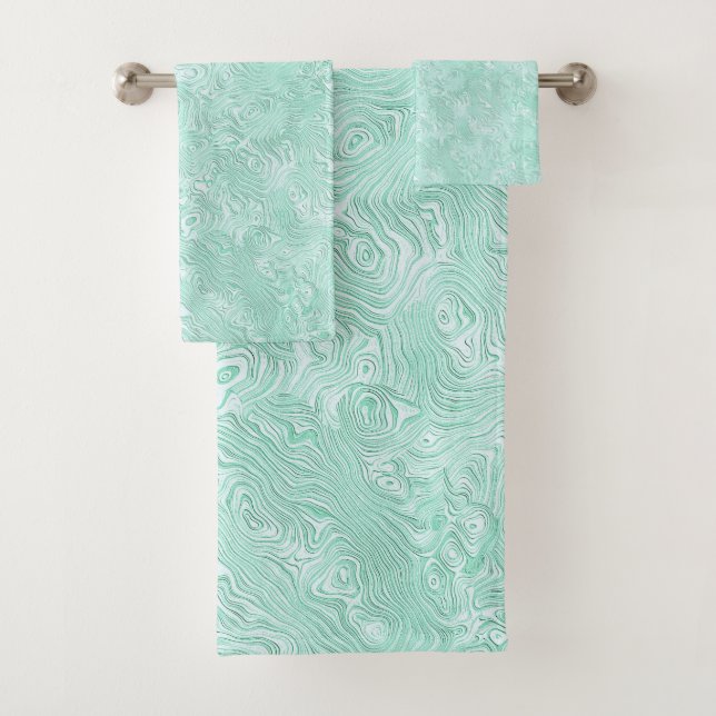Conjunto De Toalhas Seda Moire Padrão Pequeno em Verde Menta (Insitu)