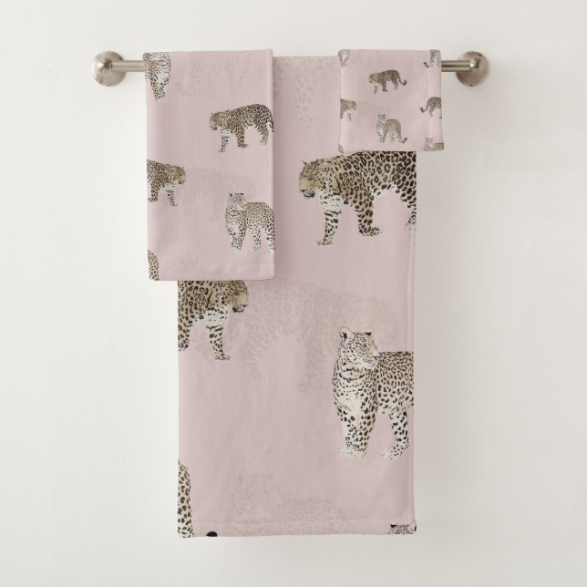 Conjunto De Toalhas Selva de Leopardo Rosa Moderna (Insitu)