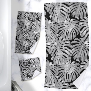 Conjunto De Toalhas Selva Tropical Deixa Cinza preto moderno