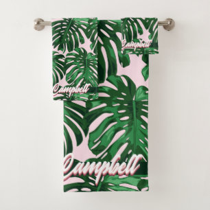 Conjunto De Toalhas Selva Verde Tropical Rosa Midinha Sobra Nome