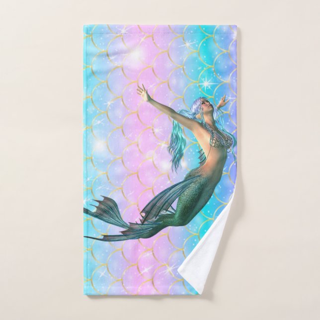 Conjunto De Toalhas Sereia da Moda em Escamas de Cauda de Sereia Brilh (Toalha de mão)