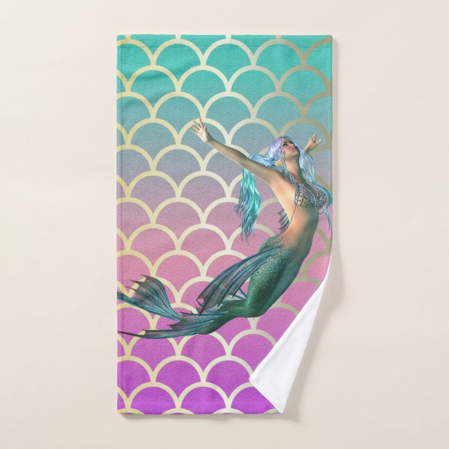 Conjunto De Toalhas Sereia Em Ombre Escalas De Cauda De Sereia (Toalha de mão)