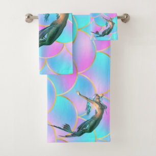 Conjunto De Toalhas Sereia Fofa nas Escamas de Cauda de Sereia
