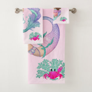 Conjunto De Toalhas Sereia Fresco Rosa Fresco Frio Escuro Cabelo Escur
