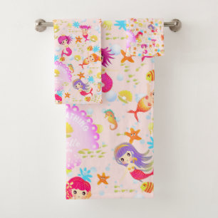 Conjunto De Toalhas Sereias Rosa Pêssego