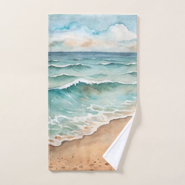 Conjunto De Toalhas Serene Watercolor Beach Waves - Ocean Vibes (Toalha de mão)