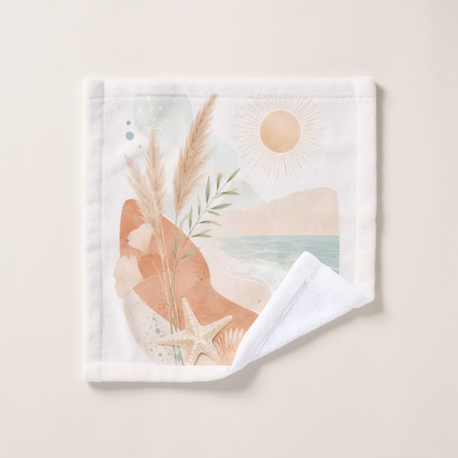 Conjunto De Toalhas Serenidade Boho da Praia Ensolarada Costeira (Pano de lavar)