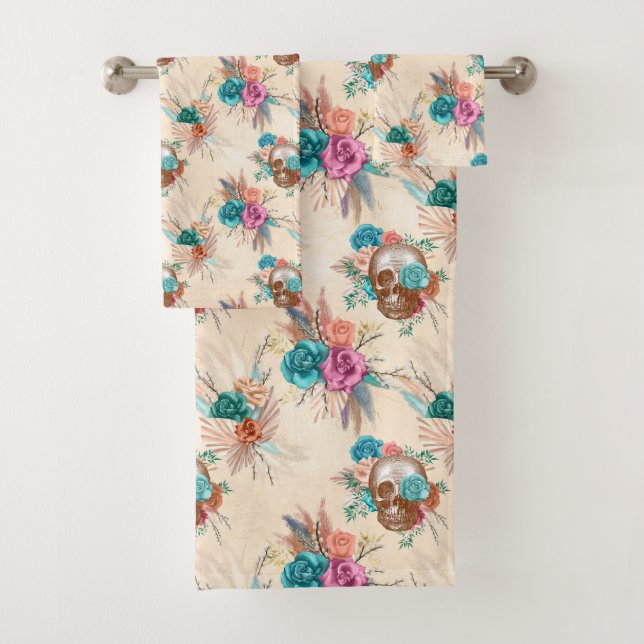 Conjunto De Toalhas Série Boho Caveira Design 3  (Insitu)