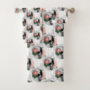 Conjunto De Toalhas Série de crânios florais rosa Design 2