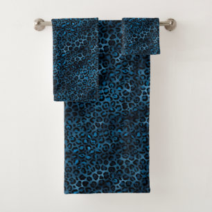 Conjunto De Toalhas Série Leopardo Azul e Dourado Design 3