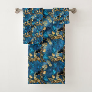 Conjunto De Toalhas Série Leopardo Azul e Dourado Design 6