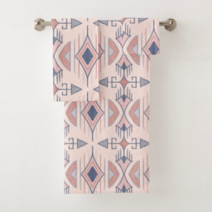 Conjunto De Toalhas Setas Tribais, Azul Seca, Rosa Esbranquiçada, Terr