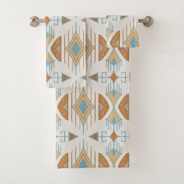 Conjunto De Toalhas Setas Tribais Boêmicas, Apricot, Turquesa, Ferruge (Insitu)