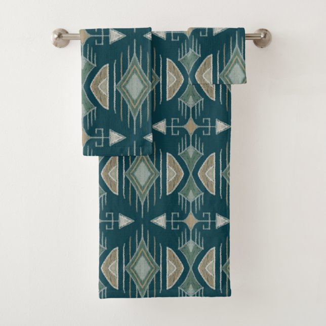 Conjunto De Toalhas Setas Tribais Boêmicas, Teal, Olive, Sage (Insitu)