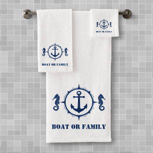 Conjunto De Toalhas Seu barco ou nome da família Seacavalo Ancorar Br