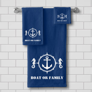Conjunto De Toalhas Seu barco ou nome da família Seacavalo Marinho az