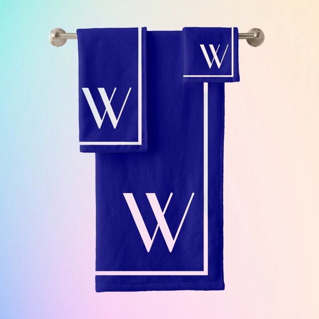 Conjunto De Toalhas Seu monograma em azul&branco marinho (Criador carregado)