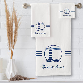 Conjunto De Toalhas Seu nome ou farol náutico clássico de barco