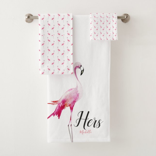 Conjunto De Toalhas Seu nome personalizado Tropical Flamingo Themed (Insitu)