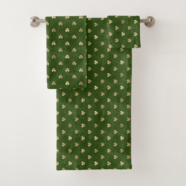 Conjunto De Toalhas Shamrock Dourado Elegante Verde (Insitu)