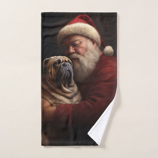 Conjunto De Toalhas Shar Pei Com Papai Noel Natal Festivo (Toalha de mão)