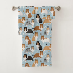 Conjunto De Toalhas Sheltie Bones e patas