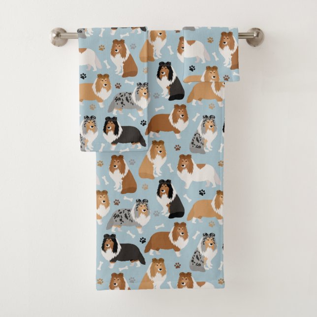 Conjunto De Toalhas Sheltie Bones e patas (Insitu)