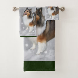 Conjunto De Toalhas Shetland Sheepdog Sheltie Christmas