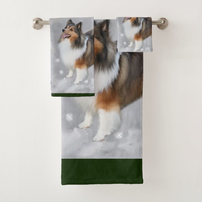 Conjunto De Toalhas Shetland Sheepdog Sheltie Christmas (Insitu)