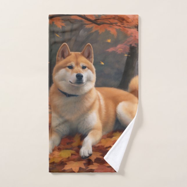 Conjunto De Toalhas Shib Inu no outono deixa cair inspiração (Toalha de mão)