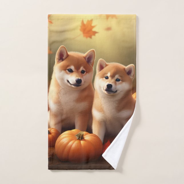 Conjunto De Toalhas Shiba Inu Puppy Autumn Delight Pumpkin (Toalha de mão)