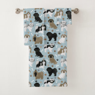 Conjunto De Toalhas Shih Tzu Dogs Paws e Bones