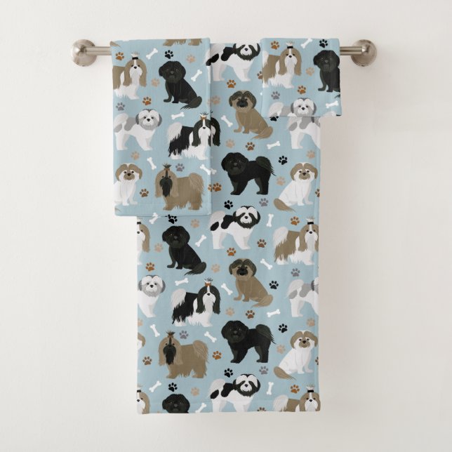 Conjunto De Toalhas Shih Tzu Dogs Paws e Bones (Insitu)